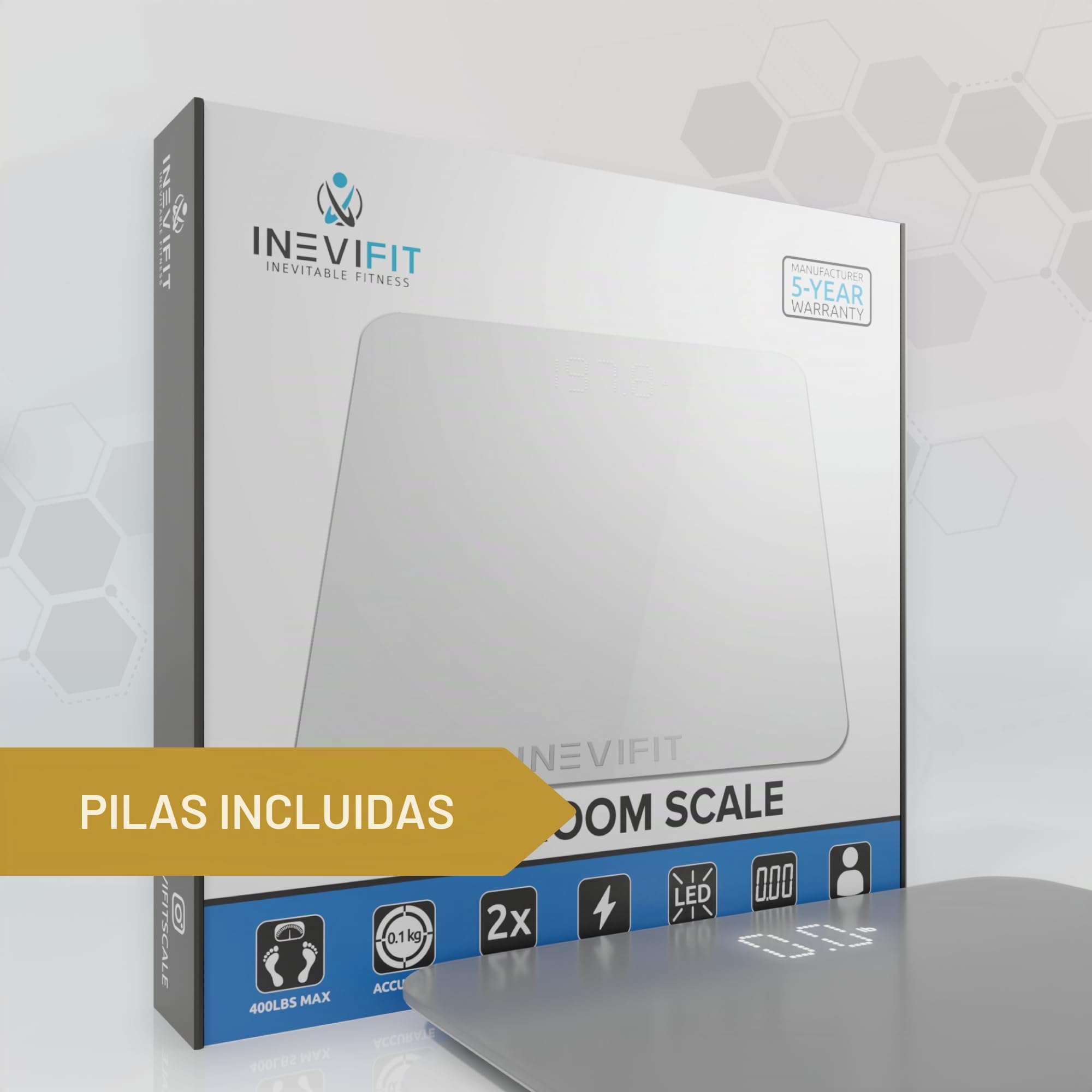 INEVIFIT Báscula de baño, báscula digital de alta precisión, mide el peso para múltiples usuarios. plataforma grande de plata 11.8 "x11.8"