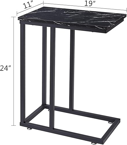 Miniatura 39 de VECELO Mesa auxiliar universal en forma de C, bandeja multifuncional para aperitivos y TV para sala de estar, dormitorio, color negro (1 juego)