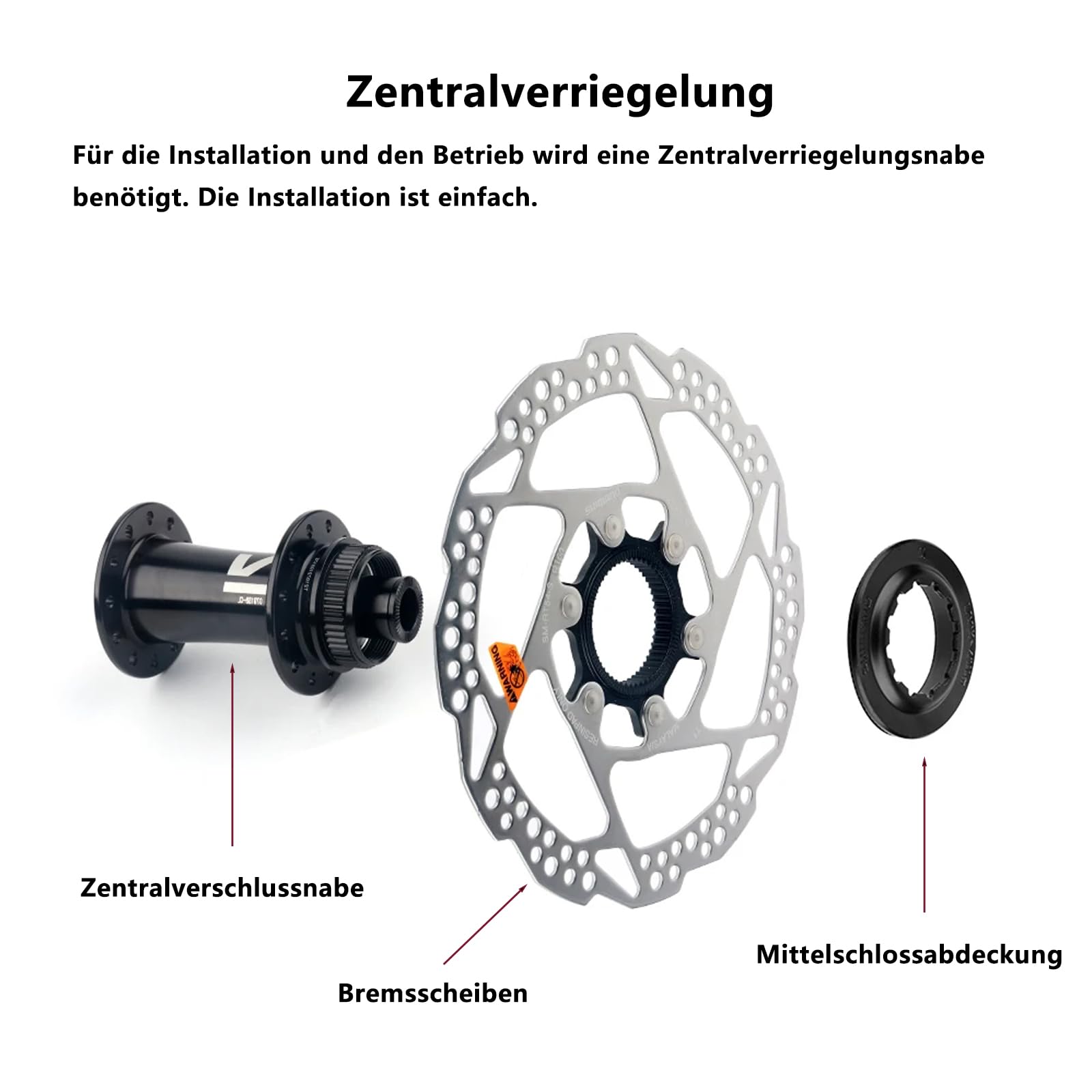 Fahrrad-Centerlock-Bremsrotor, kompatibel mit Shimano SM-RT54 180mm Bremsscheibe, leichter Edelstahl, verformungssicher und geräuscharm, geeignet für Rennräder, Mountainbikes, BMX, MTB