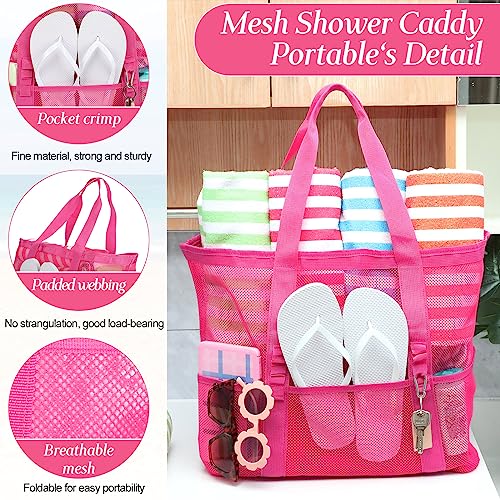 Image of Hillban Large Beach Mesh Bags Bulk for Women Beach Tote Bag with 8 Pocket Zipper Waterproof Sandproof for Pool Cruise Ship