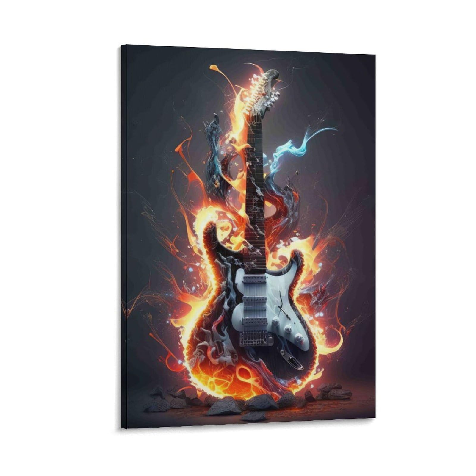DHBANEIOK Electric Guitar Fire Poster Artwork Giclee Canvas Prints Modern Wall Art Picture Wall Hanging for Home Decorations 16x24inch(40x60cm)