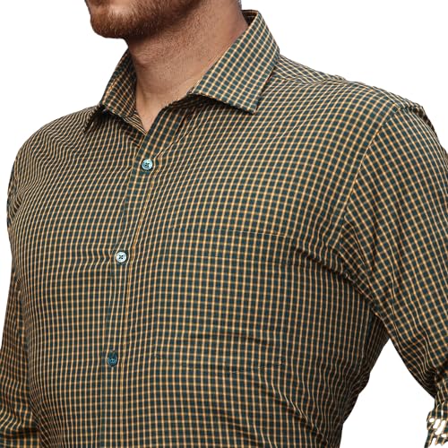 Image of Park Avenue Men's Pure Cotton Checks Pattern Slim Fit Semi Cutaway Collar Full Sleeve Formal Shirt