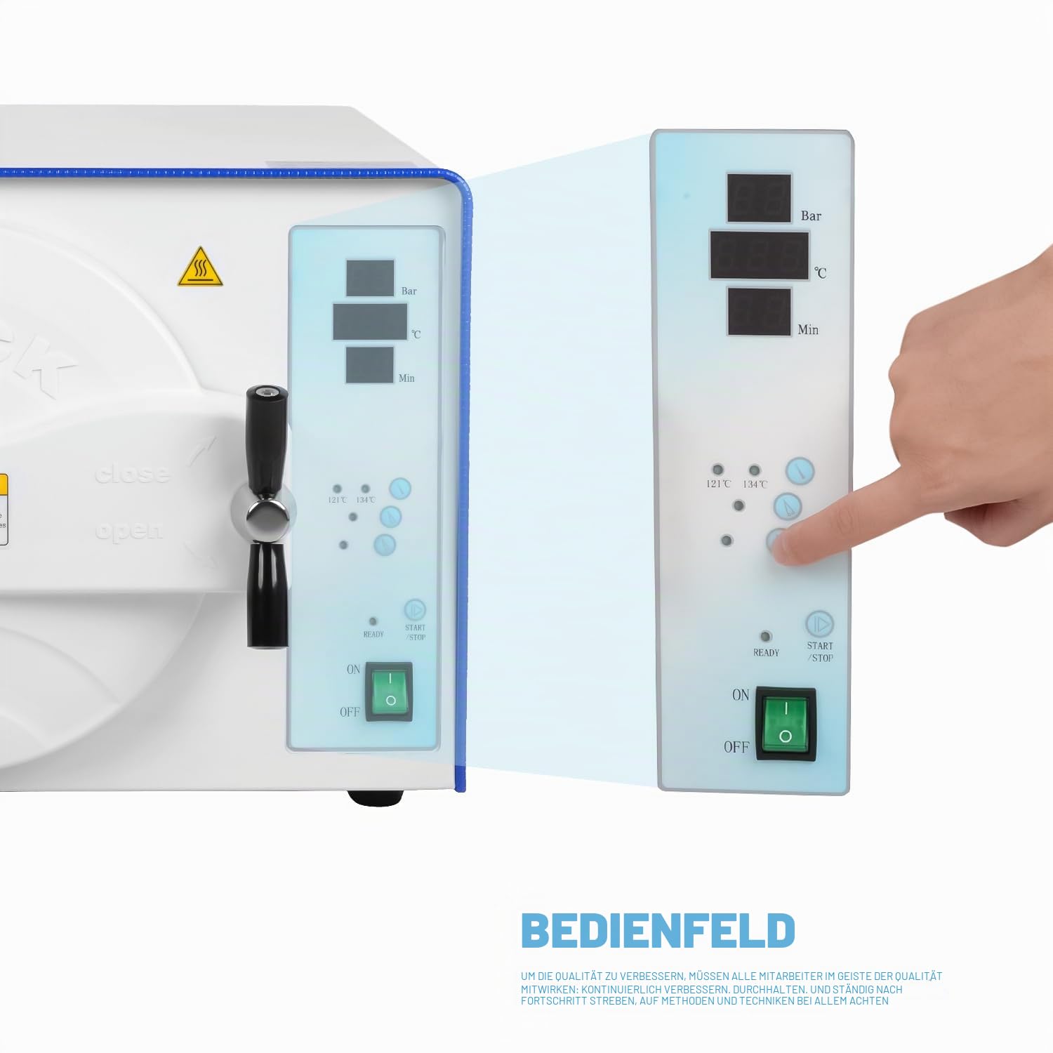 BONEW Oral Autoklav-Desinfektionsgerät, Klasse N, vollautomatisch, 18 l/23 l, Hochdruck-Hochdrucktemperatur, Dampf, Digitalanzeige, Edelstahlauskleidung, Blau (23 l)