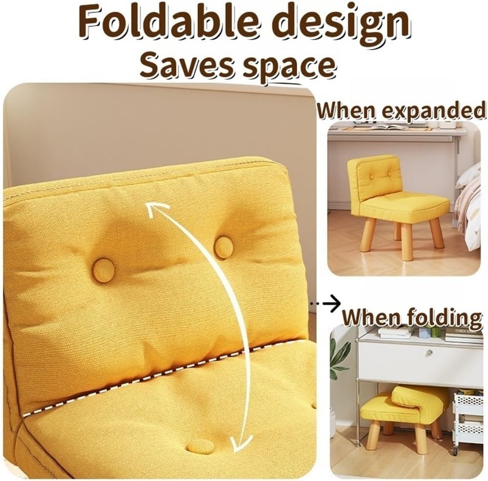 Wooden Chair, Side Chairs with Backrest, Foldable Shoe Changing Chair, Upholstered Stool, Foot Rest with Wooden Legs, Modern Small Chair for Living Room, Small Space(Yellow)