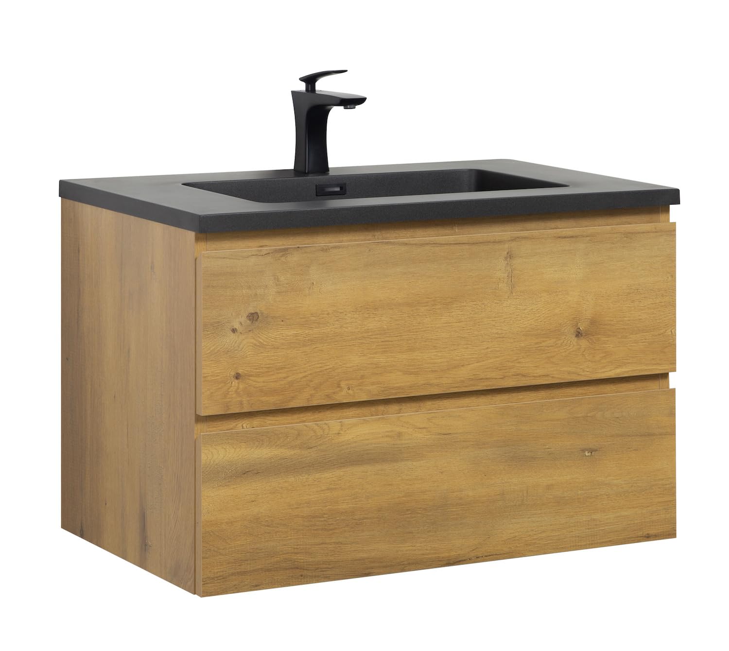 Badplaats B.​V. Meuble de Salle de Bain Angela 80 cm - Lavabo Noir - Chêne - Meuble Vasque