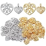 Aylifu 60pcs Heart Charms Tibetan Alloy Filigree Hollow Heart Love Charm Pendants for DIY Earring Bracelet Jewelry Crafts Making,2 Styles