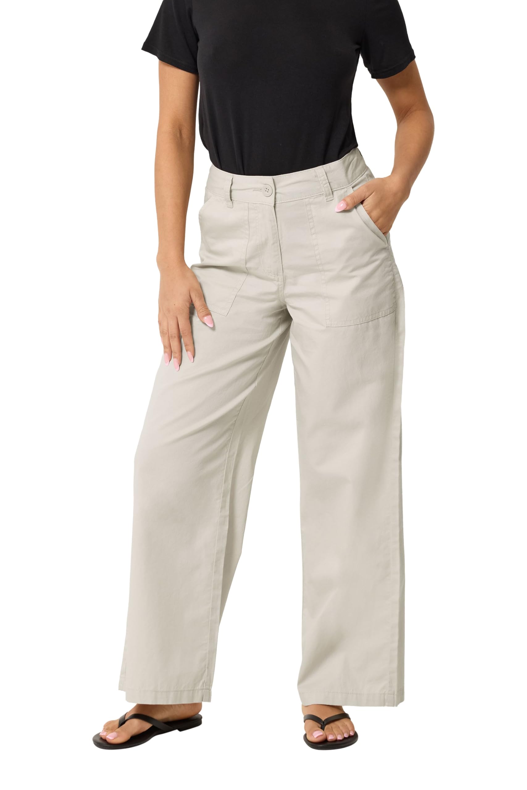 M&Co Women's Natural Petite Wide Leg Cargo Trousers In | Size: 14