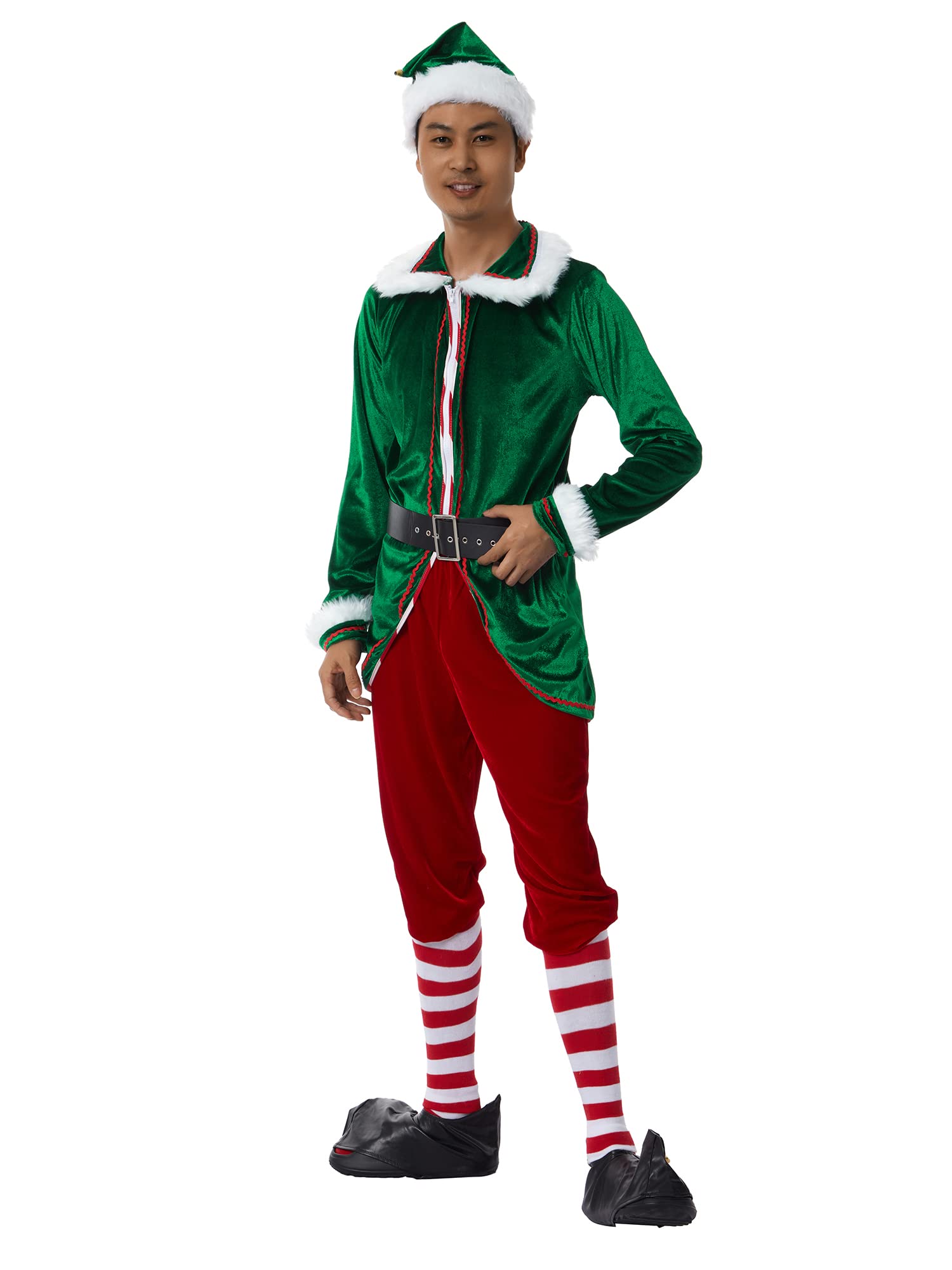 Disfraz de elfo para hombre, disfraz de Papá Noel, disfraz de Papá Noel, 6 piezas, abrigo, sombrero y cinturón, b, XXL