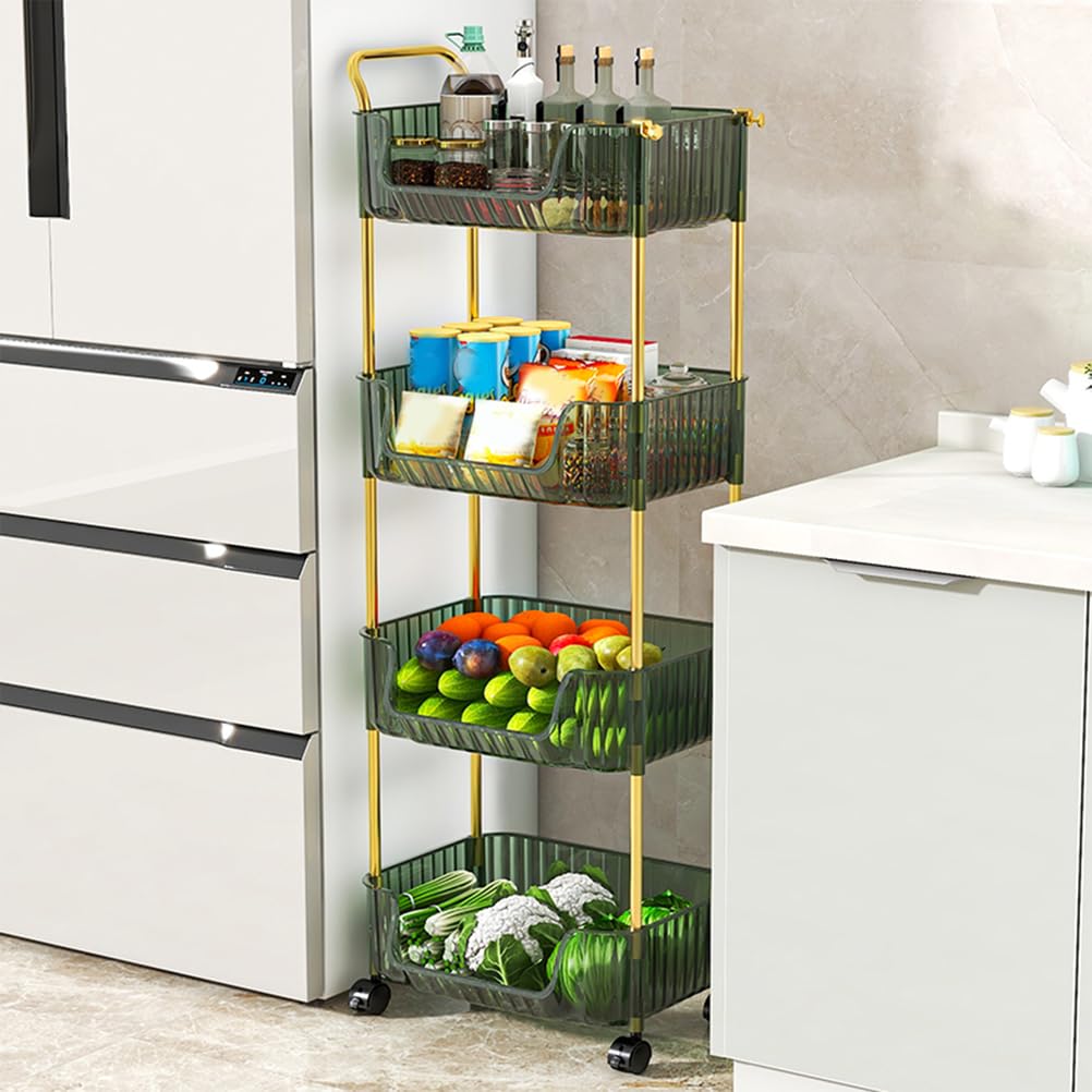 Carrello portaoggetti a 3 ripiani, in acrilico, con ruote, per ufficio, cucina, bagno, soggiorno, verde