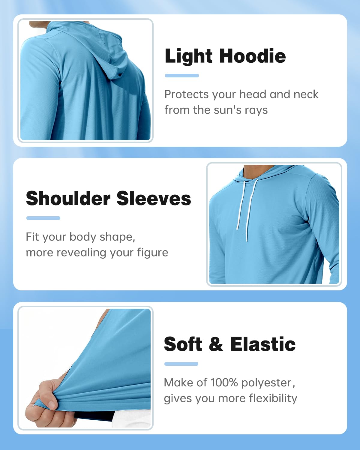 AIMPACT Camisas de protección solar para hombre, protección solar UV UPF 50+, manga larga, con capucha, protección contra erupciones, camiseta ligera para pesca y natación