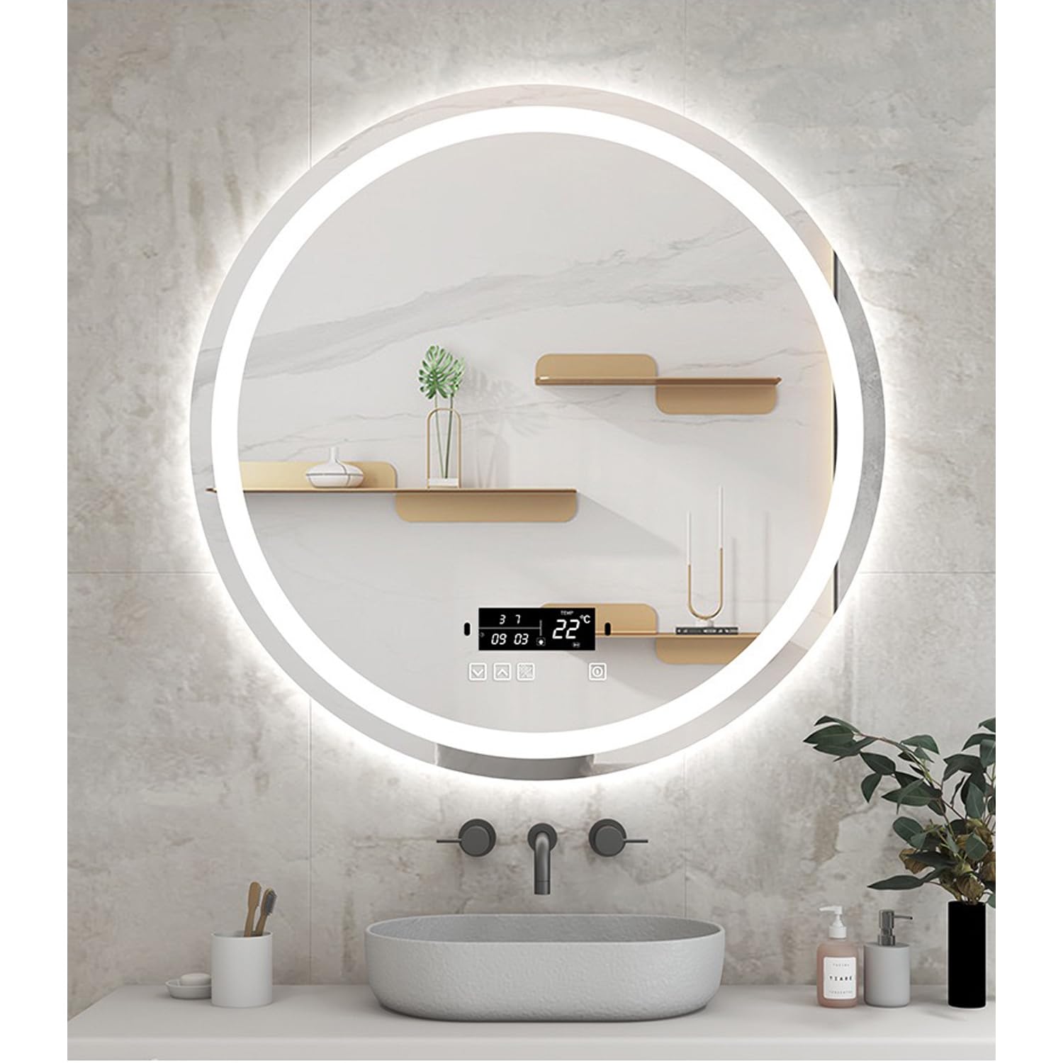GT-WHEEL LED Bathroom Vanity Mirror, Touch Sensor and Infrared Sensor Auto ON/OFF (90x90cm)