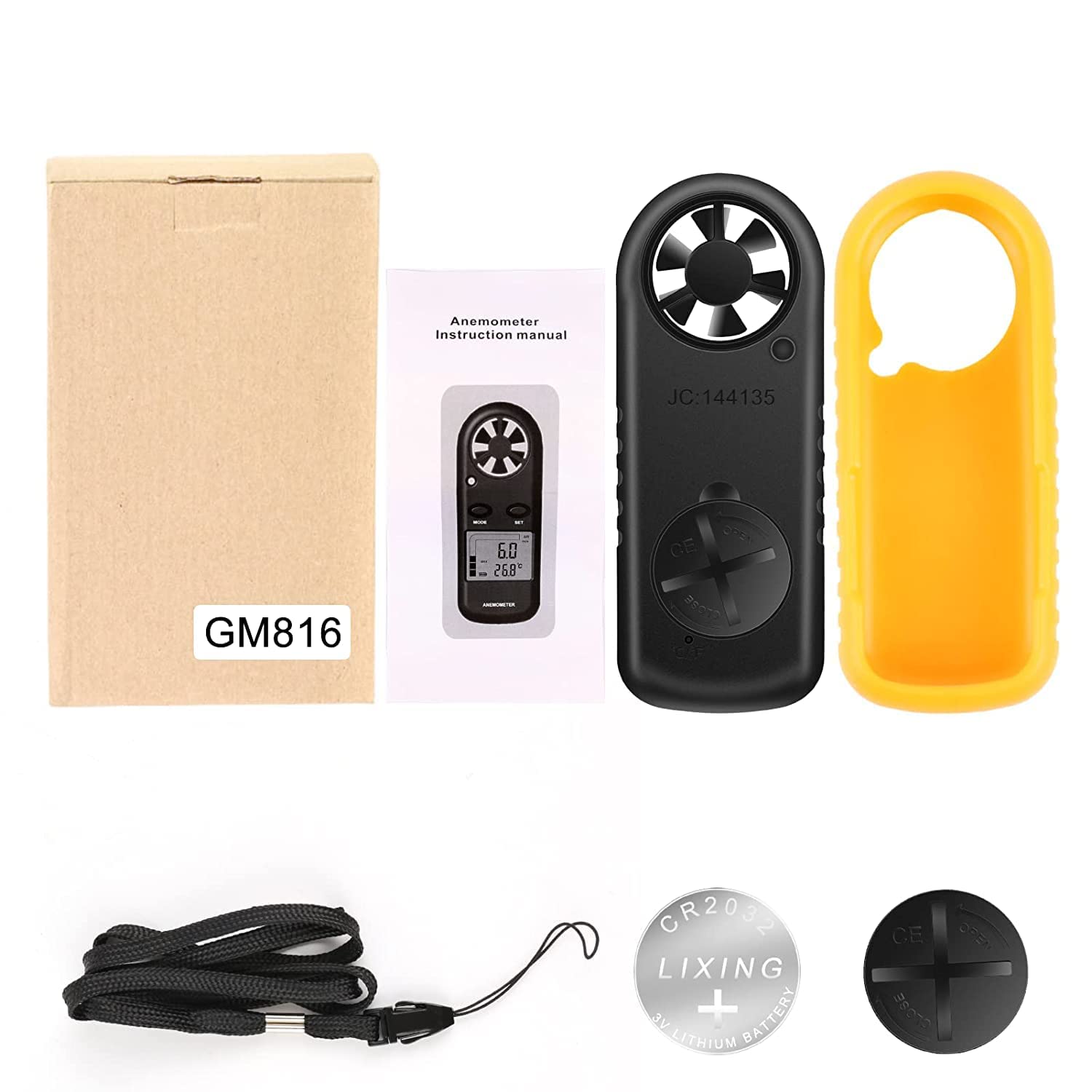 Anemómetro Portátil Digital, Medidor de Velocidad del Viento con Retroiluminación LCD, Modo MAX/Promedio/Actual
