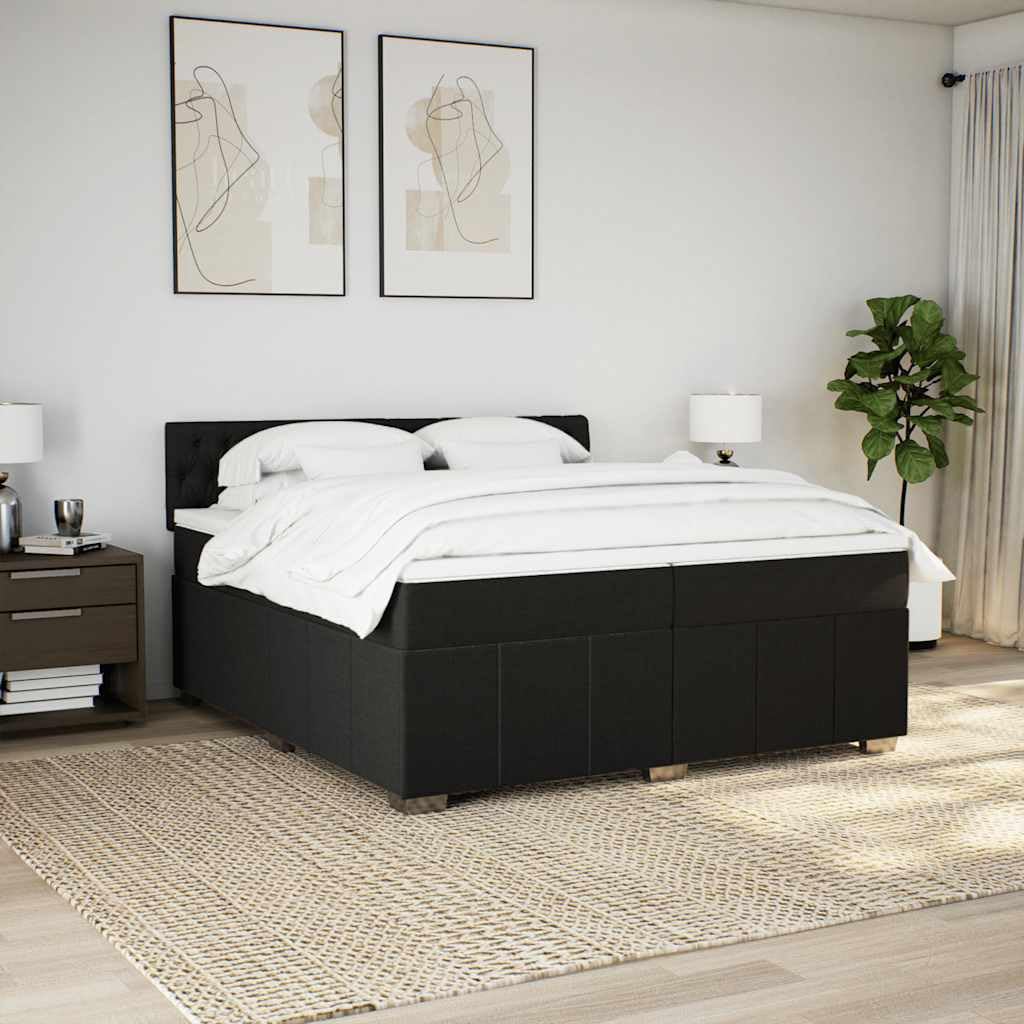 Cama con somier con colchón de 200 x 200 cm en tejido negro, núcleo de muelles ensacados para un agarre óptimo y una transferencia de movimiento reducida, incluye cómodo y transpirable