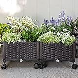 Barton 2-Pieces Plastic Raised Garden Bed Planter Box with Self-Watering Design & Drainage Holes Mobile Wheels, Brown