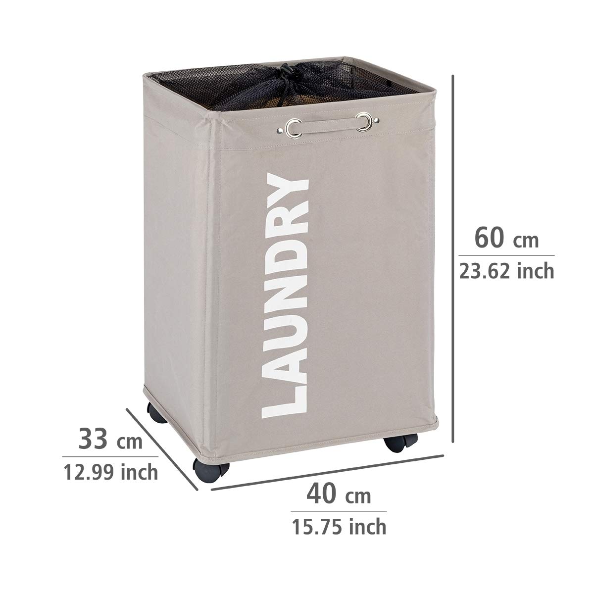 WENKO Panier à Linge Quadro Gris-Beige - Corbeille à Linge Capacité: 79 l, Polyester, 40 x 60 x 33 cm, Taupe