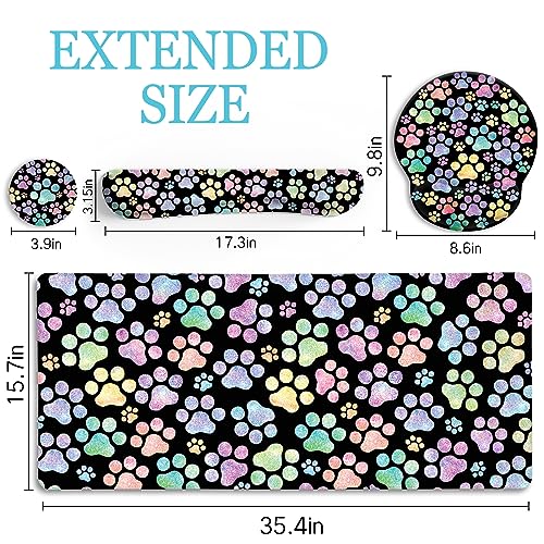 Image of LIMKRIAN Dog Paw Mouse Pad Set XXL Large Desk Mat Pad, Cute Office Decor | Ergonomic Mousepad Wrist Rest, Computer Keyboard Mat, Wrist Support, Coaster, Home Office Supplies Desk Decor Accessories