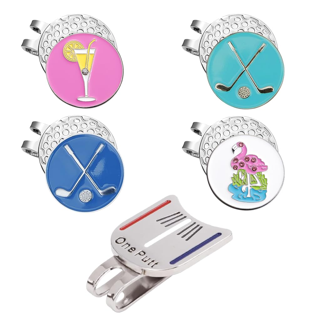 5Pcs Golf Ball Markers with Metal Magnetic Hat Clips, Funny Golf Tool Accessories, Golf Ball Markers Holder Men Women Golfer Present, Golf Lover Gifts Set for Men Women Golfer Fan