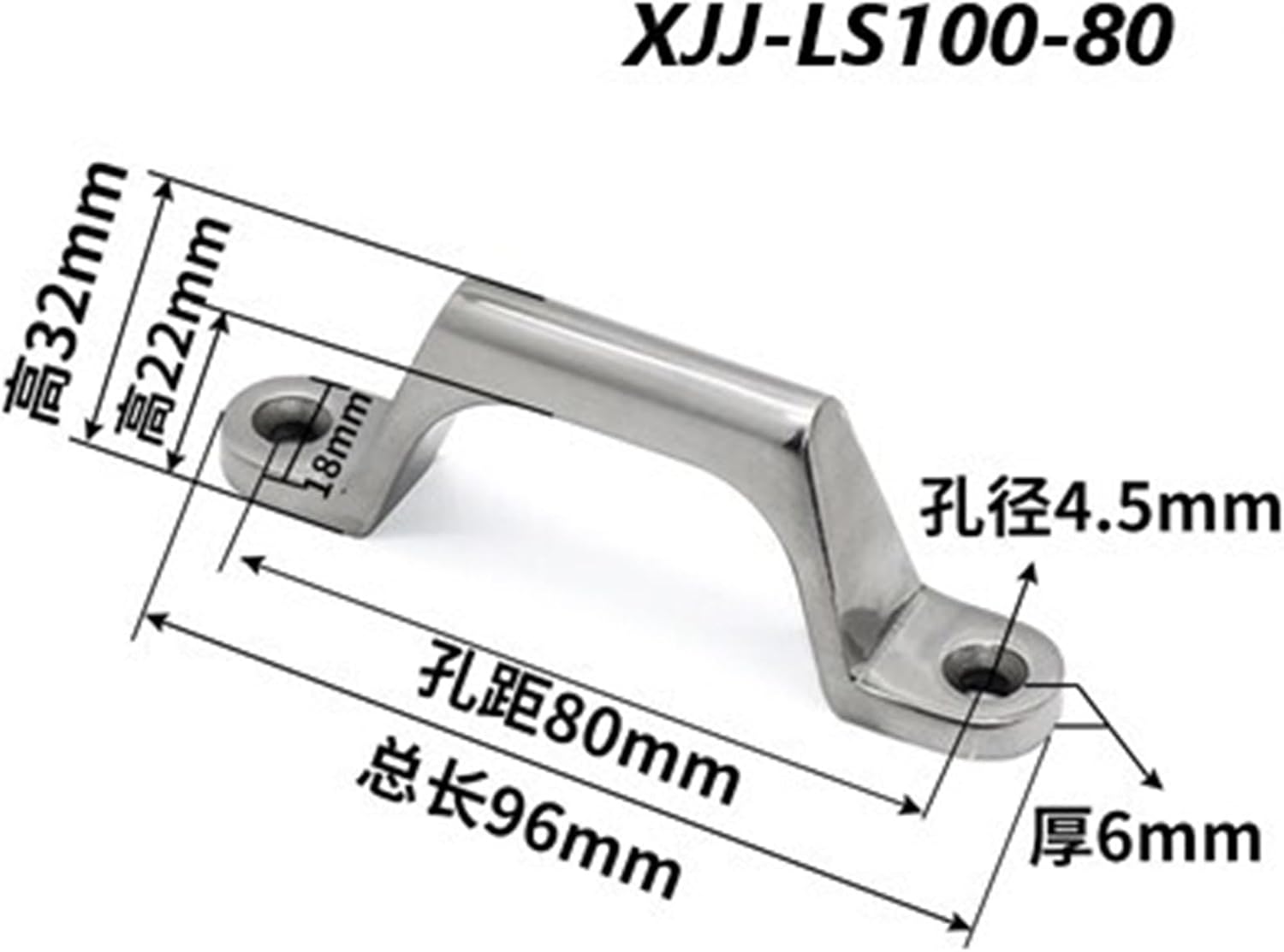 Thickened Solid 304 Stainless Steel Heavy Handle Plus Heavy Door Bow Knobs Industrial Load-Bearing Pull Handle 1Pcs(XJJ-LS100-80)