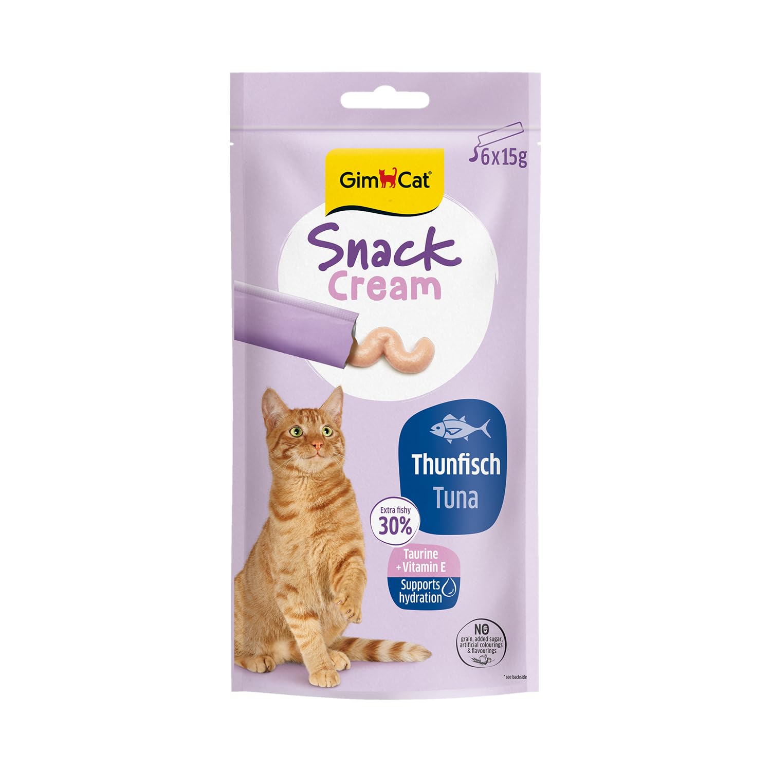 GimCat Snack Cream Tuńczyk – pyszny krem na przekąski dla kotów w praktycznych, pojedynczo zapakowanych porcjach – 6 sztuk (6 x 15 g)