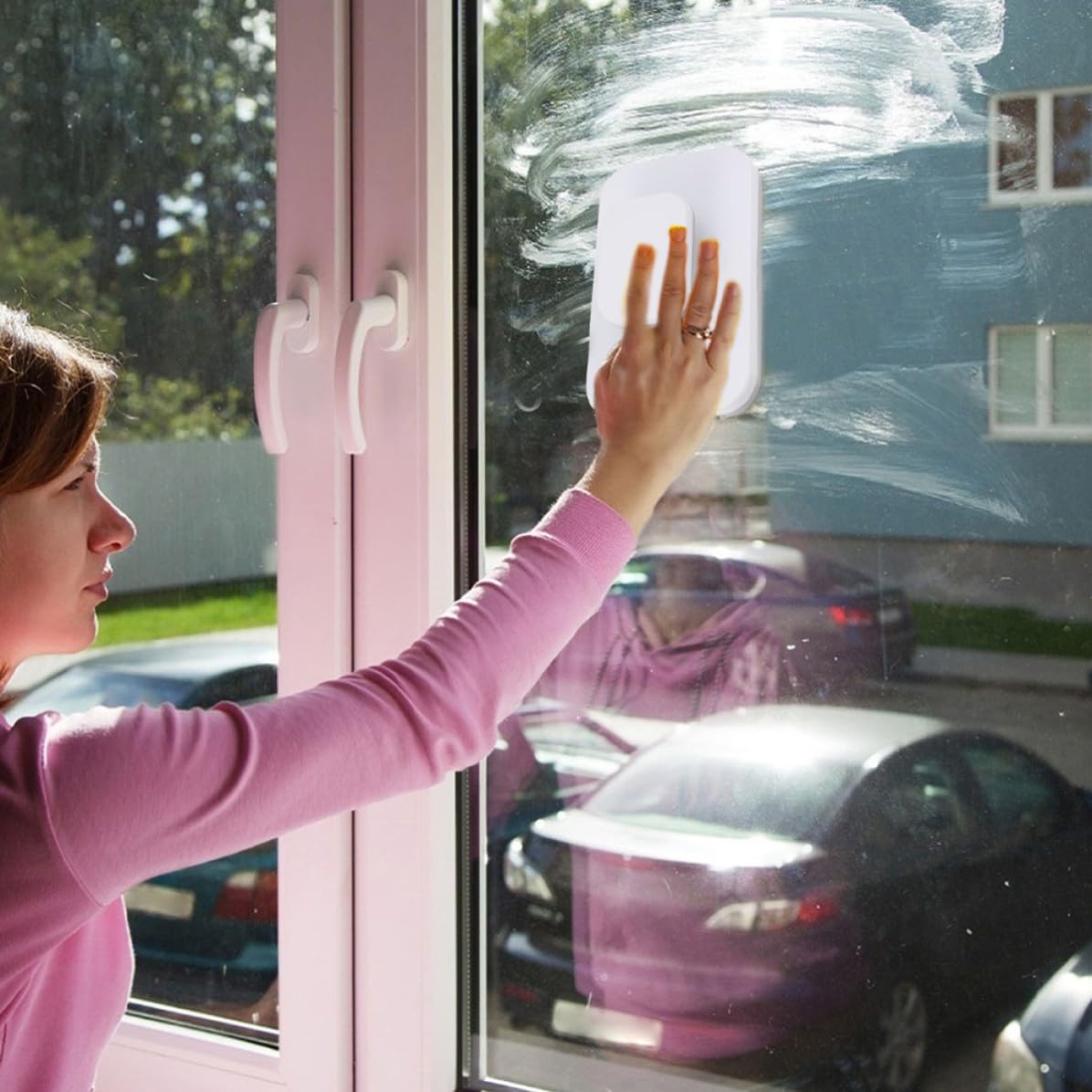 Limpiador Magnético de Ventanas Adecuado para Limpieza Fácil y de Doble Cara Diseño de Mango Ergonómico, Material Abs y Silicona para Cristales en Ventanas Difíciles