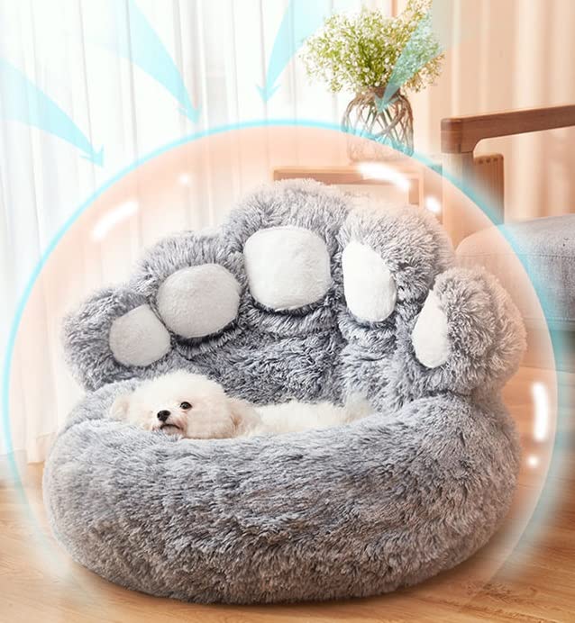 AVEO Dog Bed Bear Paw Shape Dog Bed Cat Bed，Soft Pet Bed Keep Warm in Winter, Machine Washable High Bolster Ped Bed Multiple Sizes S-M Pet Bed Pet House (Color : Diameter 65cm)