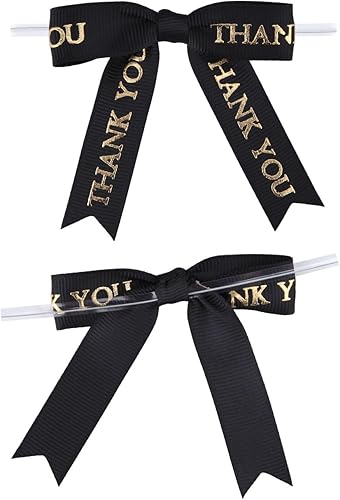Miniatura 2 de 30 lazos de cinta con estampado dorado de agradecimiento de 2.5 pulgadas, lazos pequeños para envolver regalos