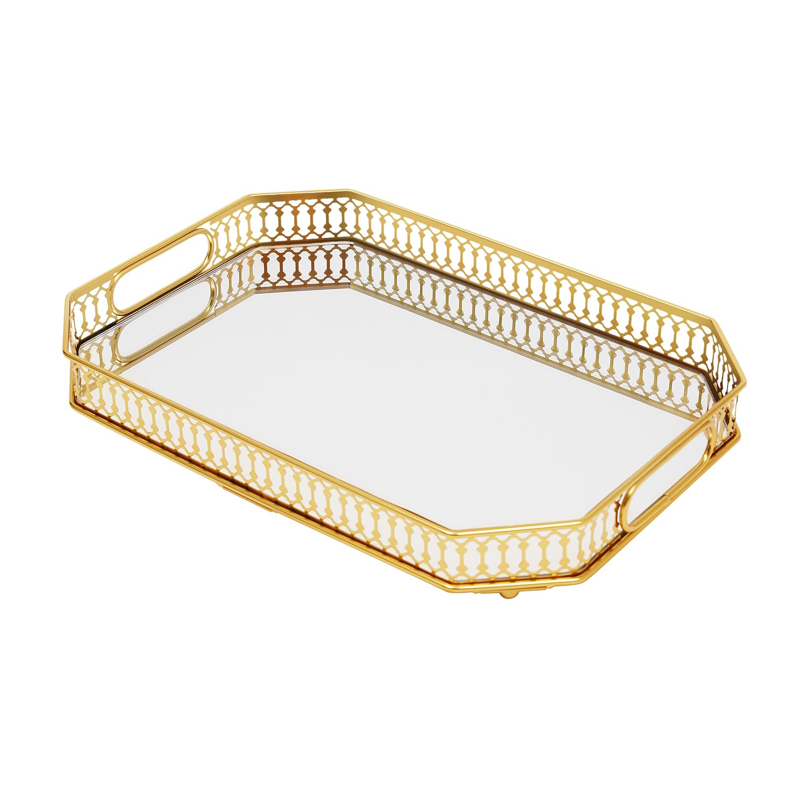 Bandeja de cristal dorada, bandeja de espejo con asas, bandeja decorativa, bandejas de espejo, bandejas de perfume, bandeja de baño para salón, baño, cocina, rectangular, 35 x 25 x 5 cm