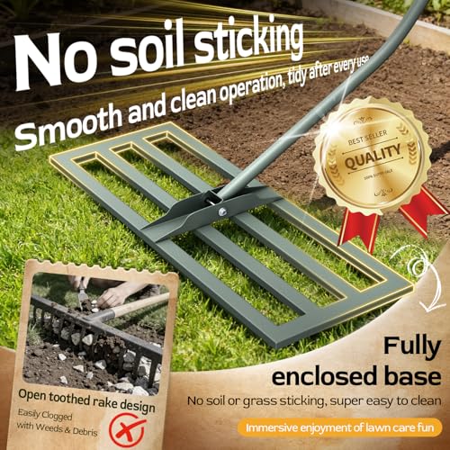 Image of Lawn Leveling Rake -31.5''x11.8'' Heavy Duty Leveling Rake, Ergonomic Handle, Professional Ground Leveler for Yard, Soil, Grading, Gravel, Seeding, Do Not Hurt Turf, Save Effort