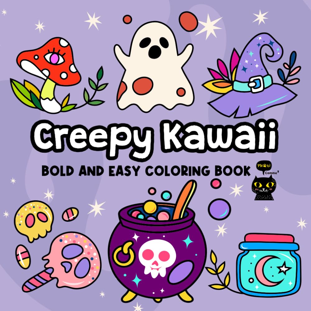 Creepy Kawaii Bold and Easy Coloring Book: Cute Horror Spooky Things Coloring Pages for Adults and Kids (Bold and Easy Relaxing Coloring Book)