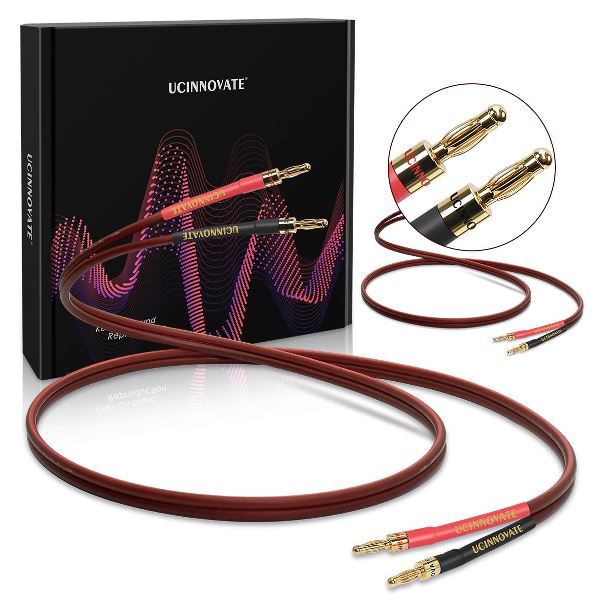UCINNOVATE Speaker Cable with Banana Plugs, 2 Pack 9.8ft/3m 14 Gauge Speaker Wire with Gold-Plated Banana Plugs, Home Theater OFC Speaker Wire Cable for Hi-Fi & Home Audio, Amp, Vintage Speakers
