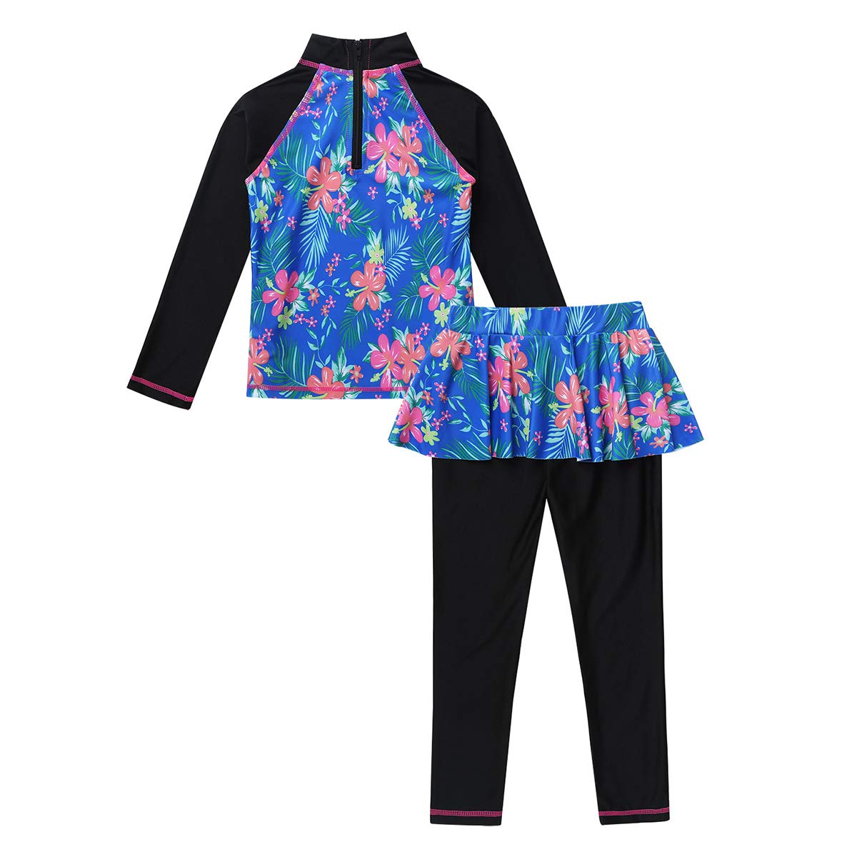 Mufeng Kids Girls 2-Pieces Rash Guard Set Water Sport Floral Pantskirt Swimsuit Dress Sun Protection UV 50+Wetsuit Black 4