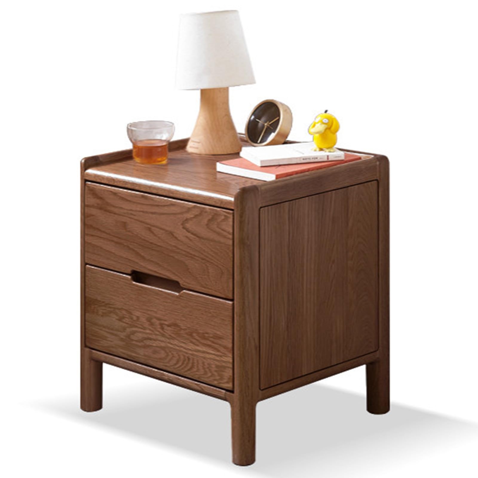 SXZenSpace Solid Oak Wood Nightstand, Mid Century Modern Office Small Bedside Table, Wooden Table with Drawers, Side End for Bedroom, Living Room,2 Drawers (B),40cm