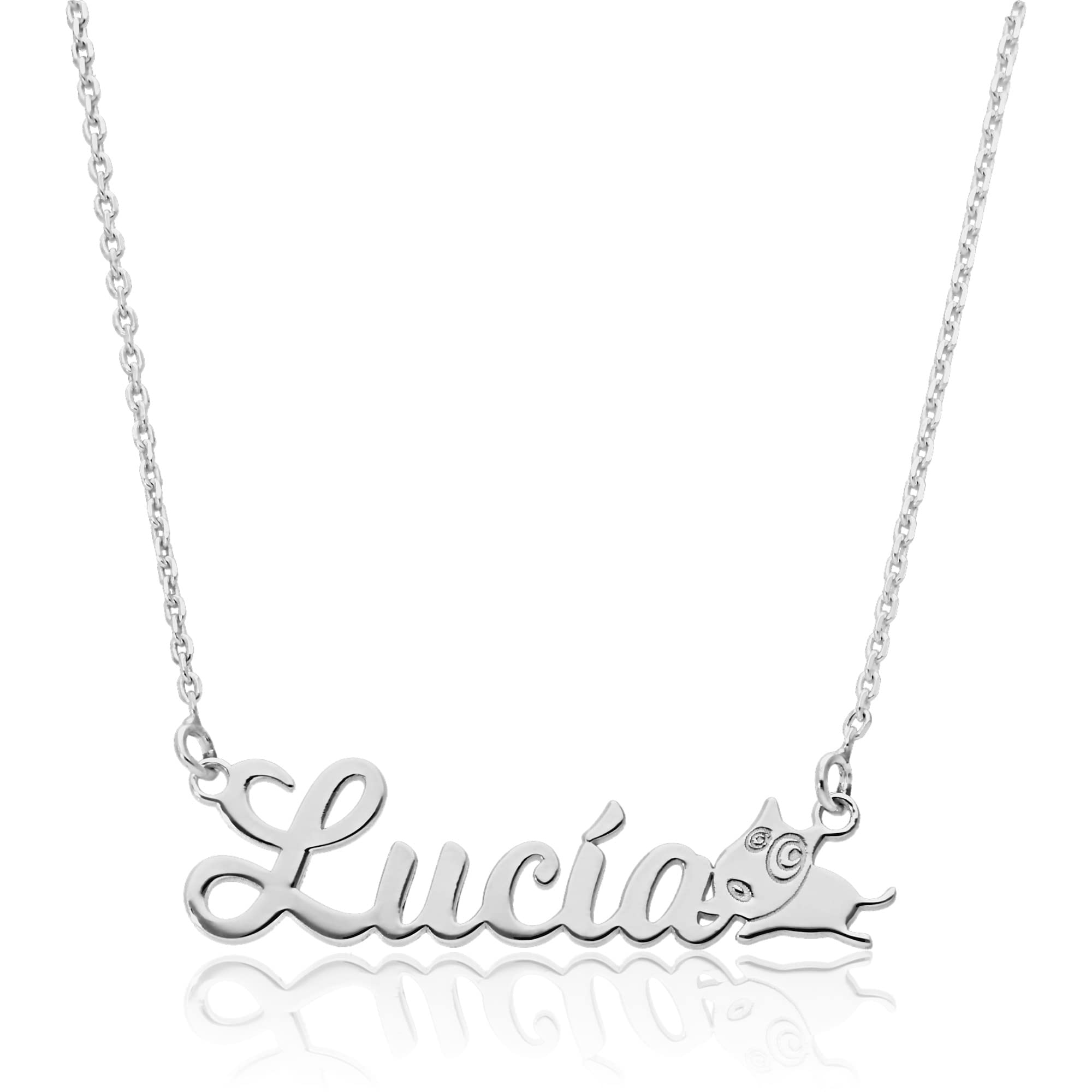 Colgante Personalizado con Nombre - Plata de Ley 925/1000 para Mujer – Collar Artesanal con Cadena Ajustable - Hecho en España (Modelo Dog, Plata de Ley)
