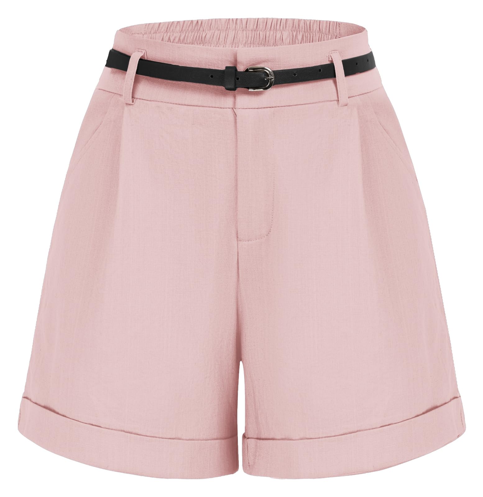 Belle Poque Women Bermuda Shorts Elastic Waist Wide Leg Shorts with Pockets &amp; Belts