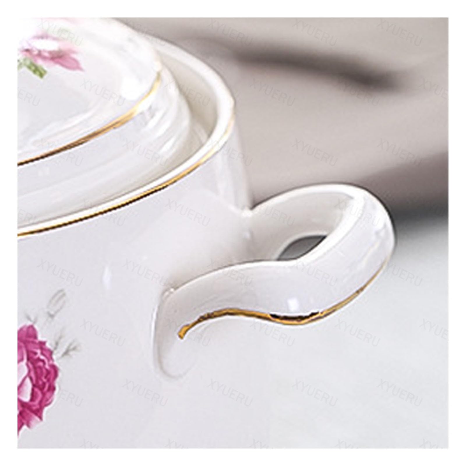 Zuppiera in ceramica con coperchio – Piatto da portata rotondo con doppi manici per la decorazione della casa e della cucina