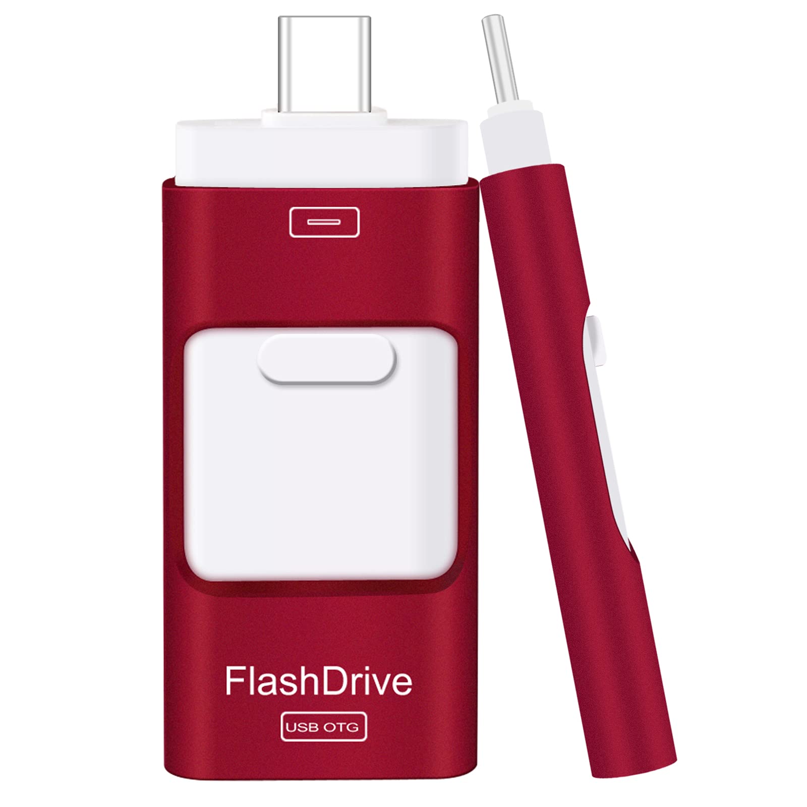 ZARMST Flash Drive for iPhone 256GB, 4 in 1 USB Type C Memory Stick, Photo Stick External Storage Thumb Drive for iPhone iPad Android Computer, Candy Red