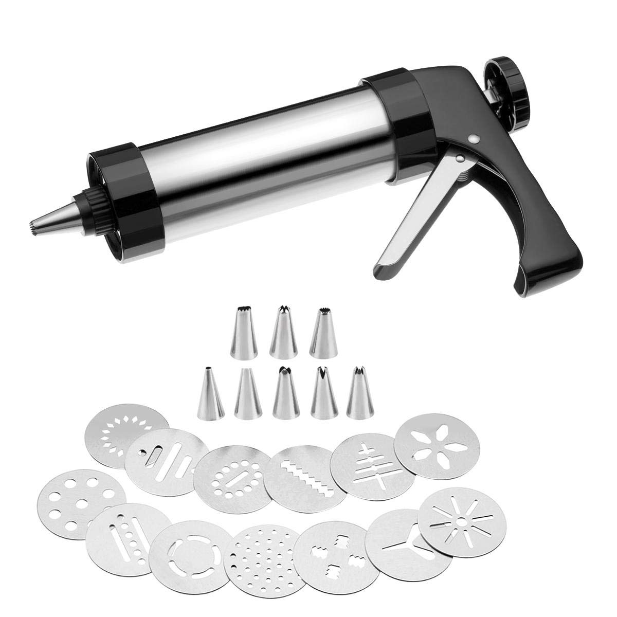 Good Grips Cookie Press And Icing Set With Stainless Steel Disks Best Biscuit Maker Kit Includes 13 Disc Shapes 8 Nozzles