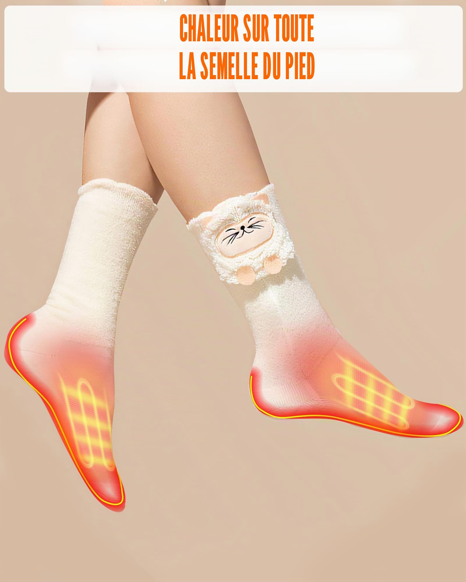 Chaussettes Chauffantes Femme – Chaussettes Électriques Confortables avec Technologie de Chauffage Améliorée et Batterie 4000mAh, 3 Niveaux de Chauffe pour Maison & Quotidien (Pas pour Ski)