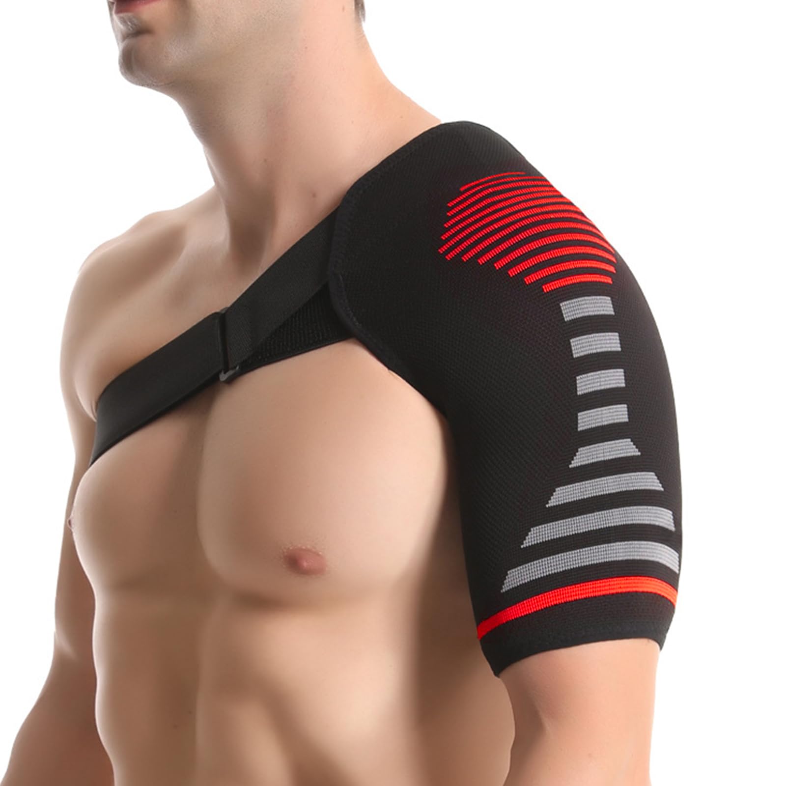 Jorun Tutore per spalla per uomini e donne, manica a compressione regolabile per alleviare dolori, lussazioni articolari, lesioni (rosso, S/M)