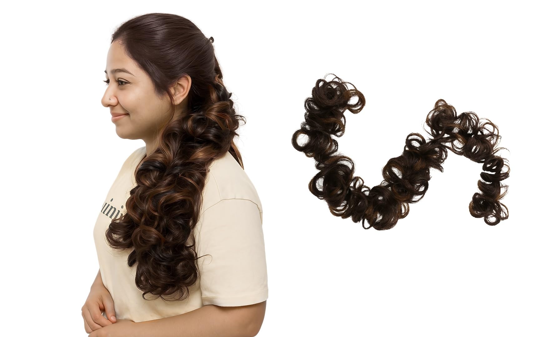 AHS Messy Hair Frill Extension for Women & Girls Premium Braid Ponytail Hair Accessories, Wavy Frill Hair Bun for Women, Long Wrap, DIY - (30 inch) 1Pc (Highlight)-image-31