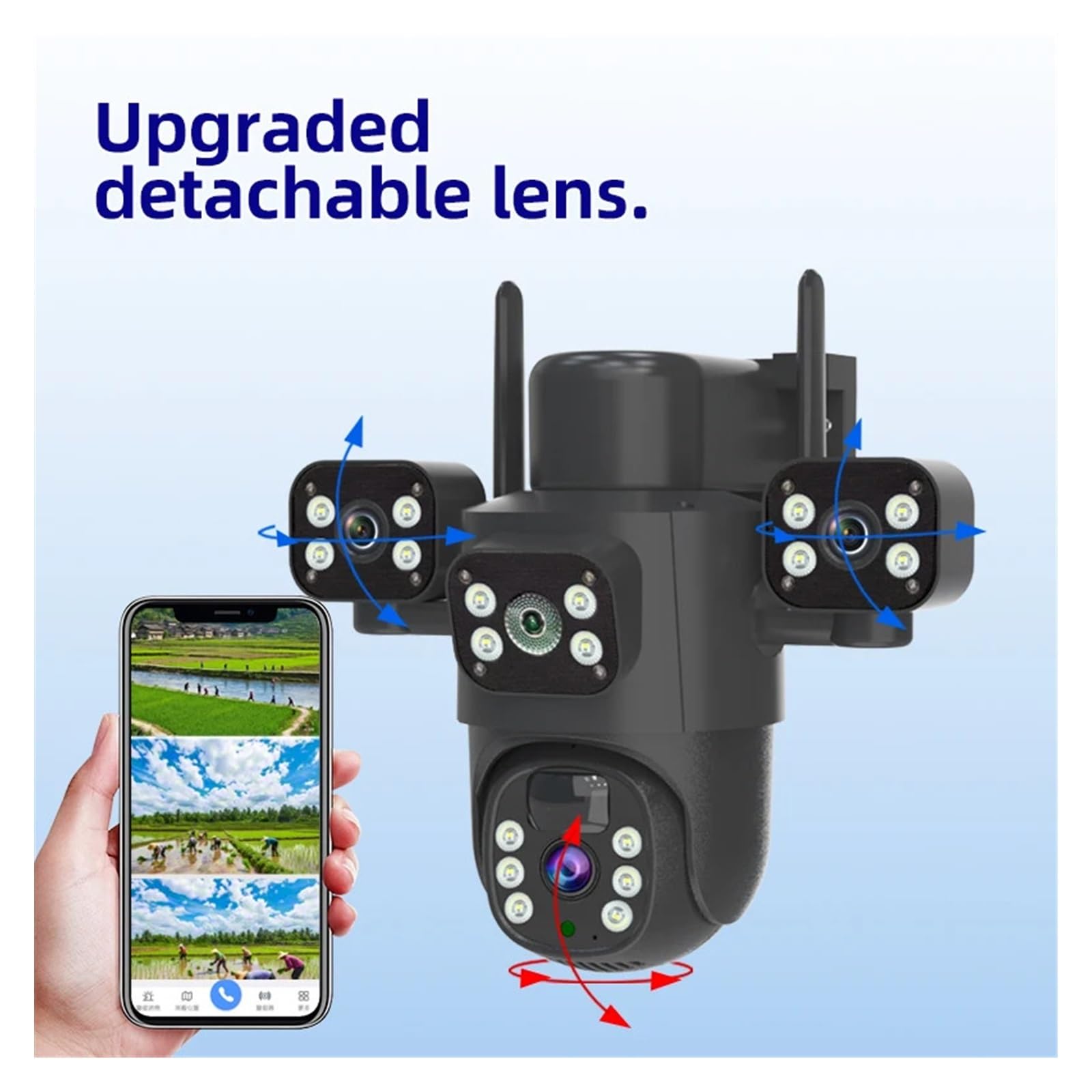 Security Camera, Cámara PTZ Solar WiFi de 6 MP, CCTV, Tres Lentes, Pantallas, Seguimiento automático, protección Seguridad, cámaras vigilancia IP 4G for Exteriores(4G CAM Add 32G)