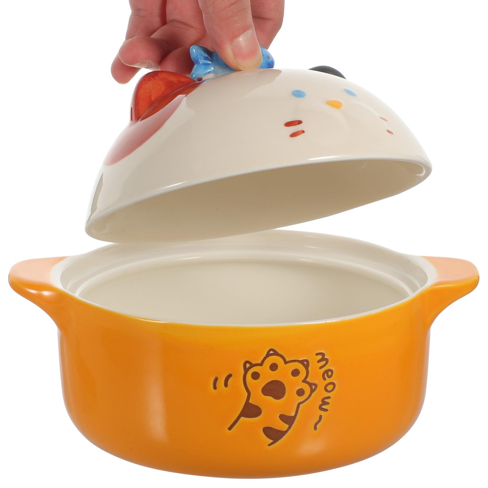 Tazón de Ramen de Cerámica con Diseño de Gato y Tapa 720 Ml | Uso Diario para Sopa, Fideos, Arroz y Frutas, Adecuado en Celebraciones y Reuniones Familiares