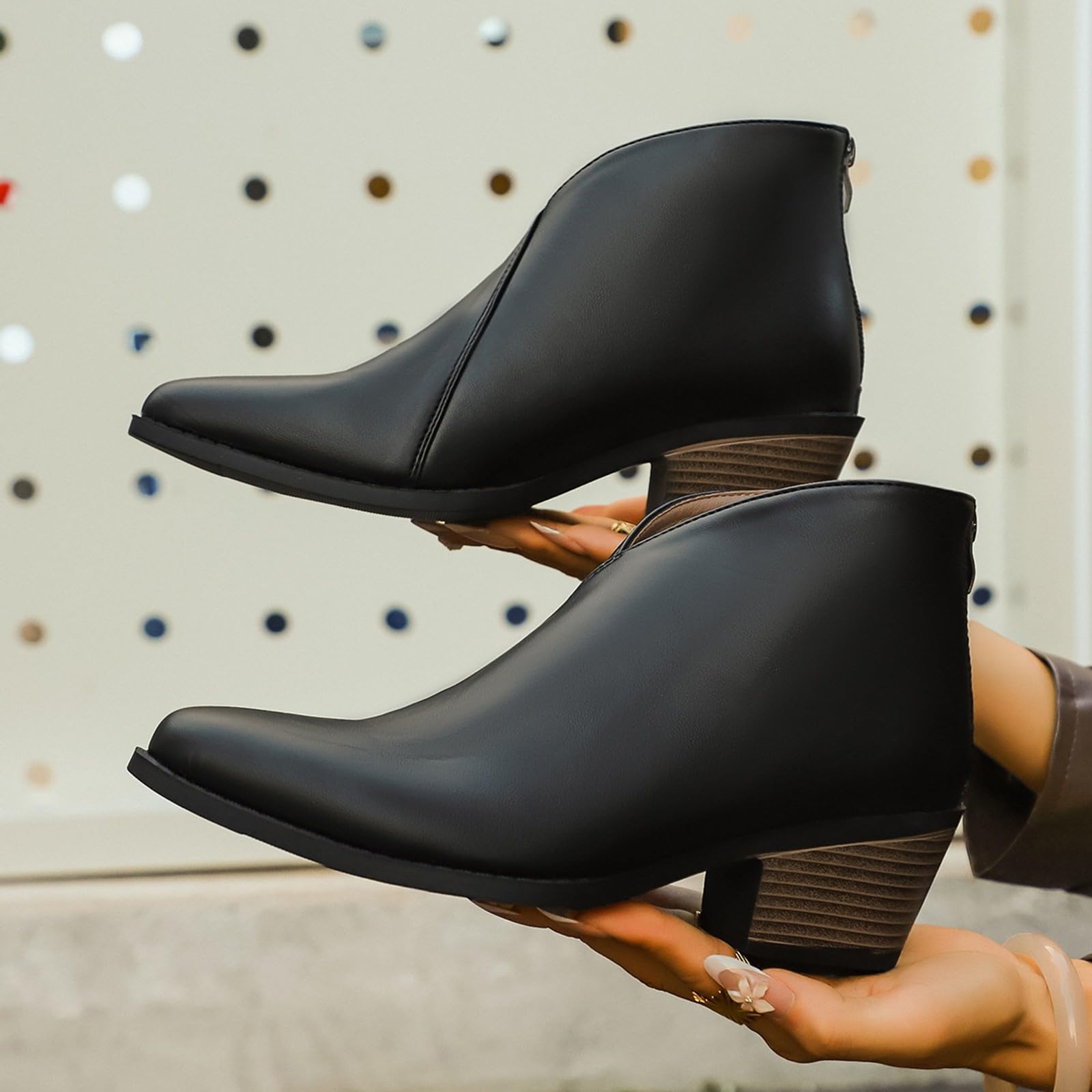 Stivaletti in pelle da donna con tacco a punta, Nero , 40 EU
