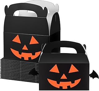 50 Pcs Halloween Candy Treat Boxes Trick or Treat Gable Cookies Goodie Boxes Pumpkin Ghost Gift Small Favor Boxes for Kids Birthday Party School Classroom Wedding Decoration Supplies, Black
