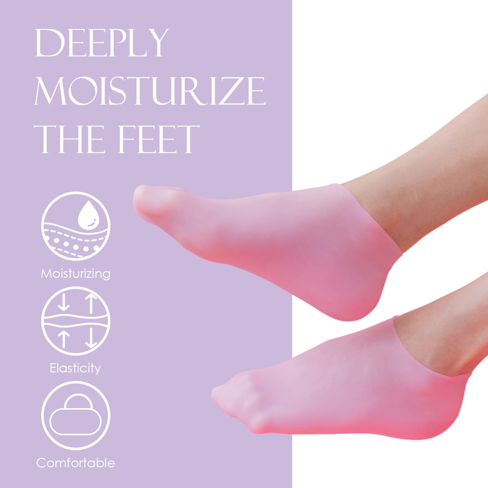 NOVAL Pedicure Supplies Moisturizing Silicone Socks for Foot Care Repairing Dry Feet, Cracked Heels and Softening Rough Skin, 3 Pairs (Pink)