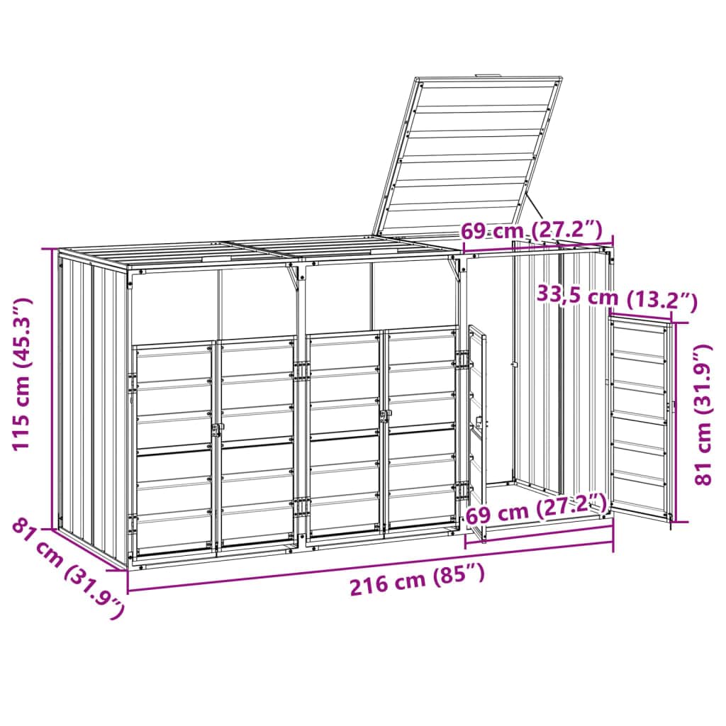 vidaXL Copribidone con Ruote per 3 Bidoni Antracite 216x81x115 cm Acciaio