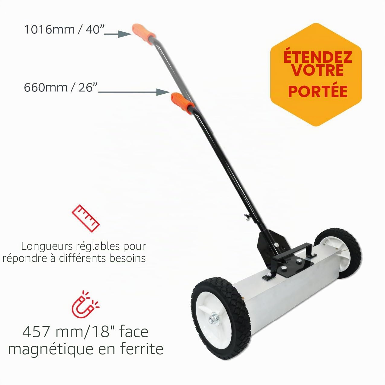 La Balayeuse Magnétique Balaie Des Objets Ferreux, Des Ongles, Des Vis Rapidement Avec Une Libération Commutable Pour Un Nettoyage Facile - 22 "De Large