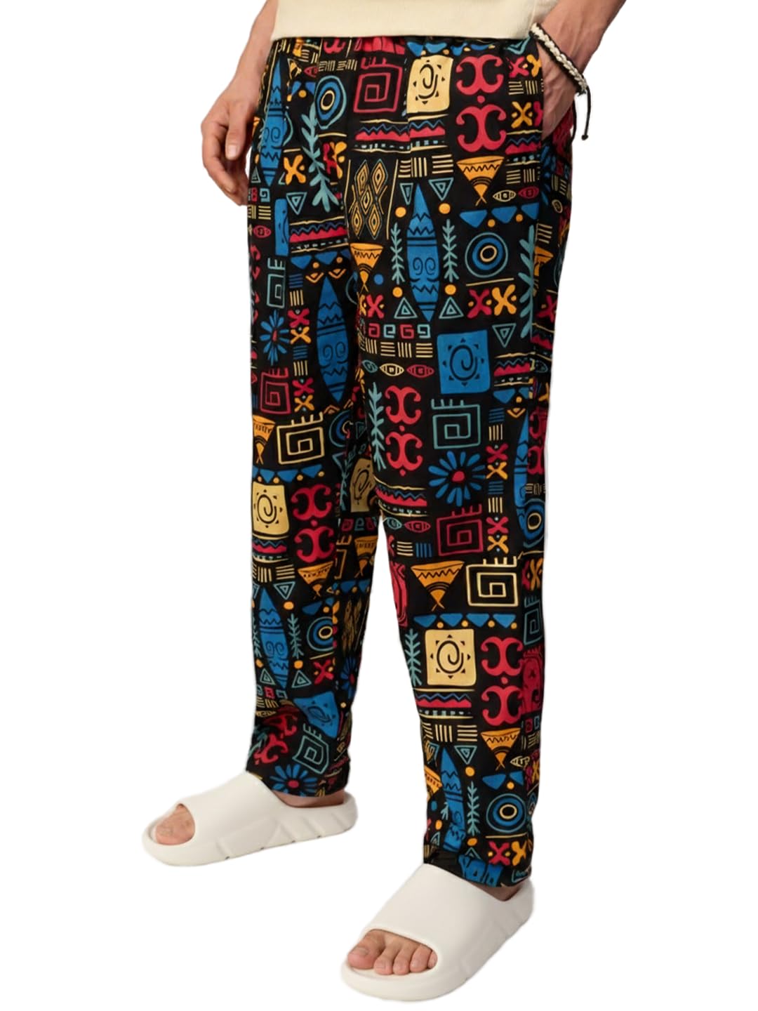 the souled store Tribal Tales Men and Boys Drawstring Waist Black All-Over Print Cotton Relaxed Fit Lightweight Everyday Lounge Pyjamas-picture-37