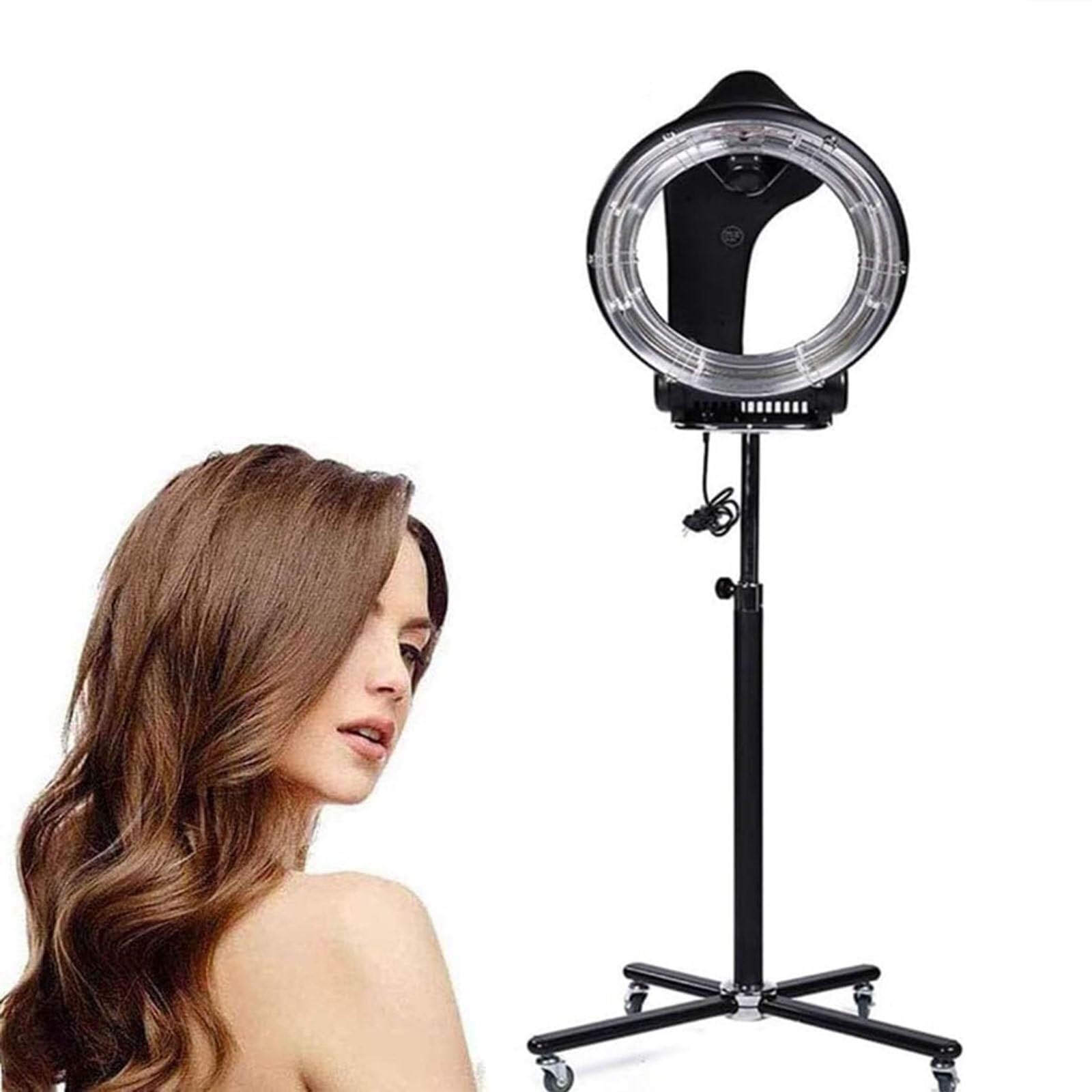 Professional Salon Orbiting Infrared Ring Hair Dryer Color Processor Accelerator Adjustable Standing with Rolling Base 800W