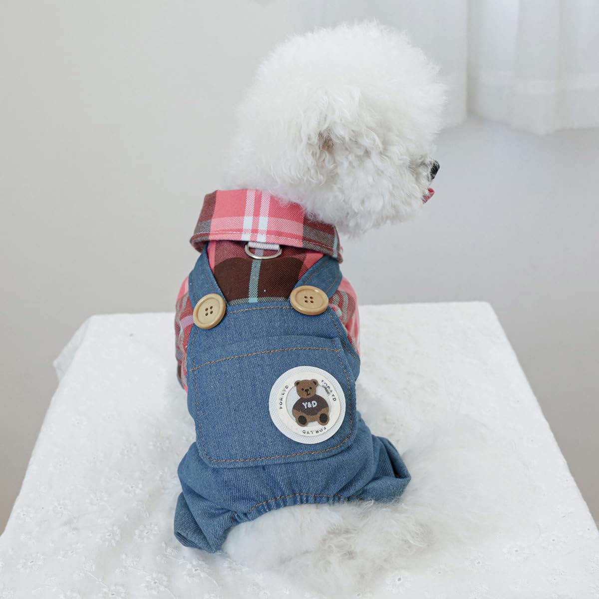 Dog Winter Clothes Pet Plaid Shirts Stylish Jumpsuit for Small Dog Cute Cartoon Puppy Bib Overalls Boy Girl Dogs Classic Outfit Chihuahua Yorkies One